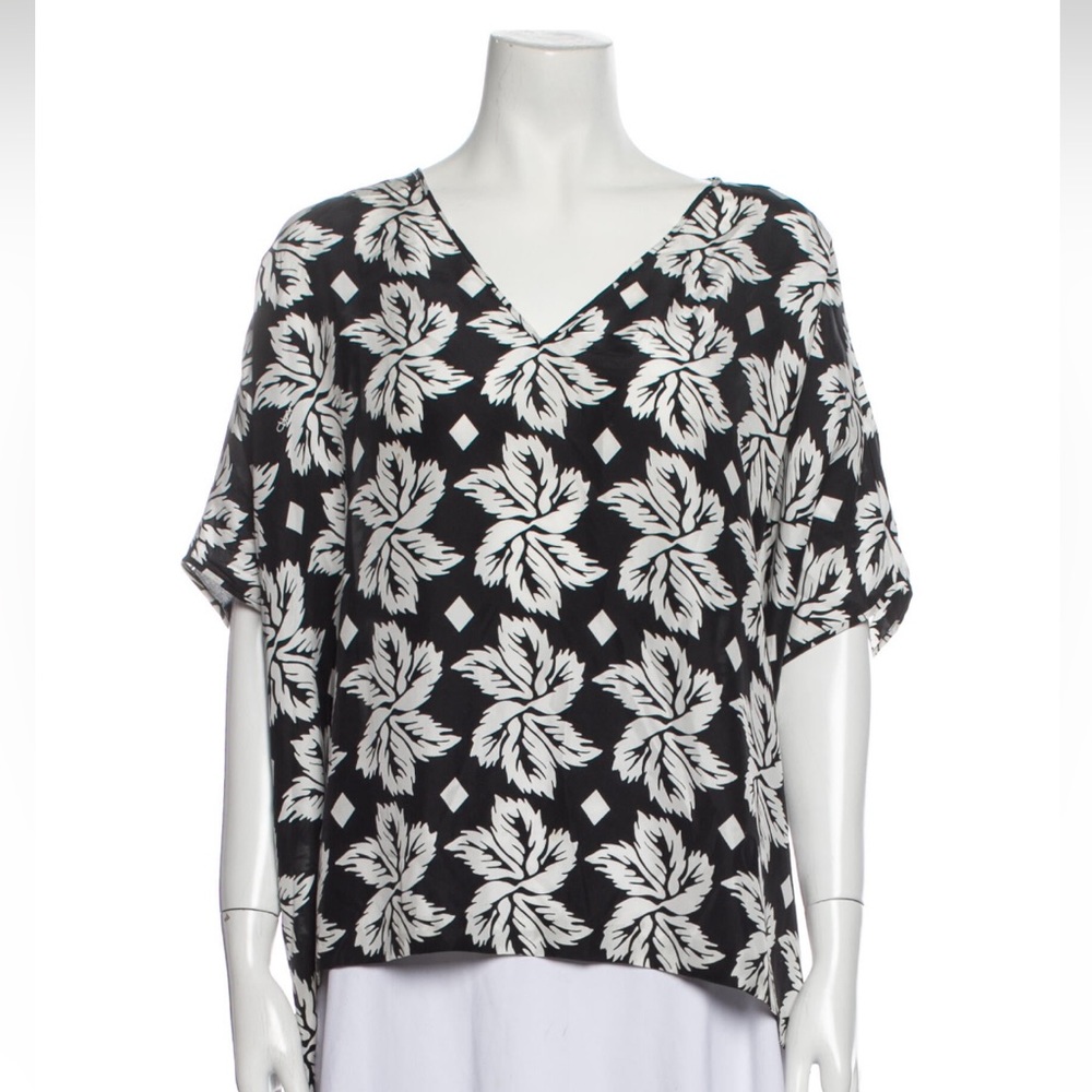 Diane von Furstenburg Silk Black & White Floral Top S